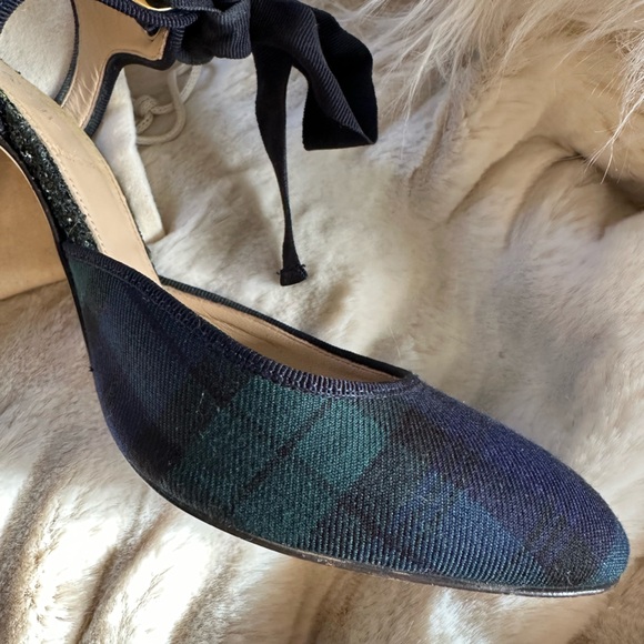 J CREW | Avery Black Watch Tartan Plaid Ankle-Tie Glitter Heels - Picture 7 of 14